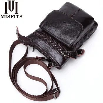 

MISFITS Genuine Leather Men Waist Packs Shoulder Bag Functional Belt Hook Cowhide Male Small Crossbody Phone Pouch Messenger Bag