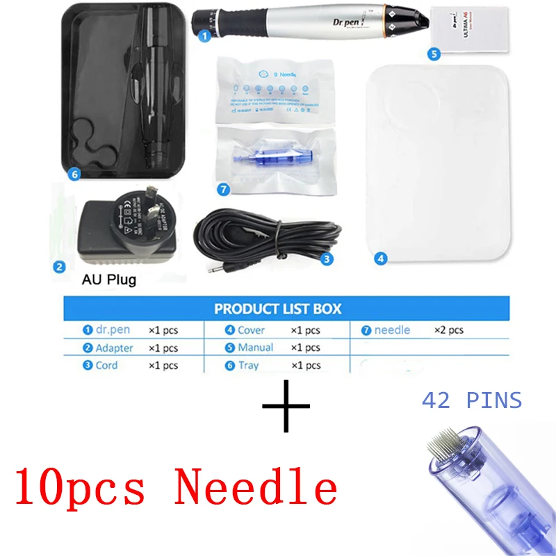 pen and 42 PIN Dr ручка Ultima A1 с 10 шт. Дерма Ручка иглы картриджи Авто Dr ручка Дерма ручка профессиональная мезотерапия уход за кожей лица - Цвет: pen and 42 PIN