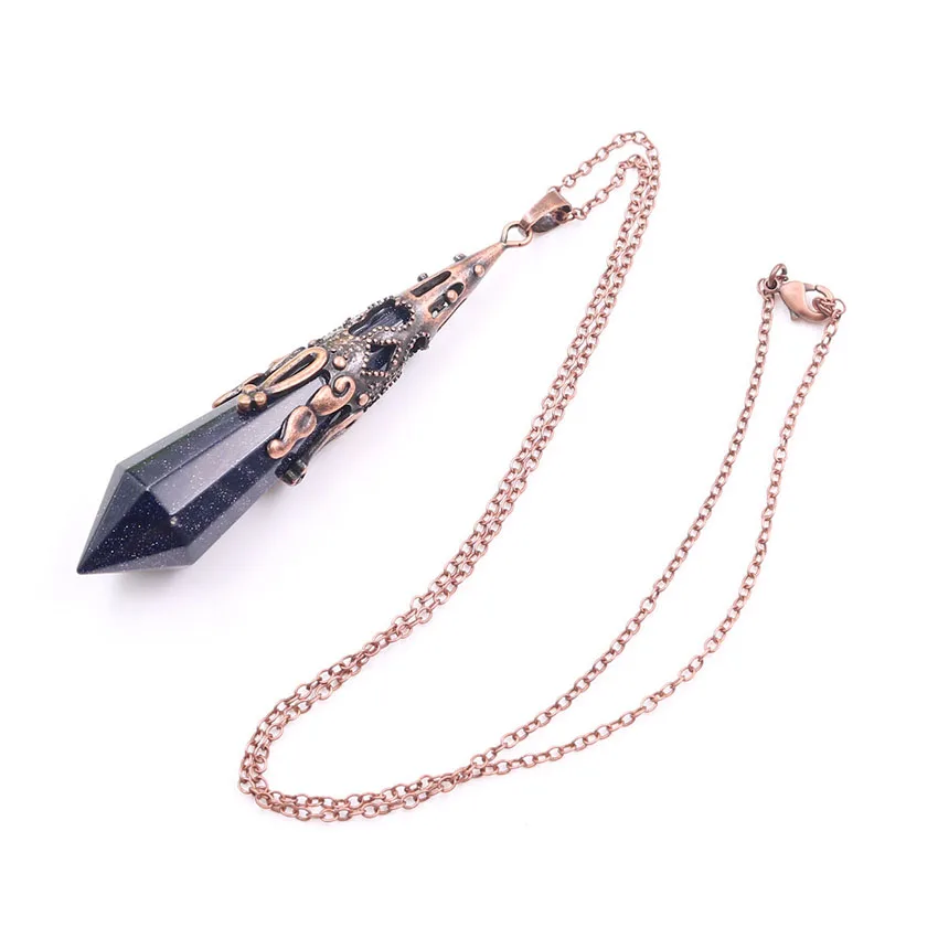 YJXP Hexagon Prism Point Pendant Chain Necklaces for Women Men Vintage Red Copper Natural Amethysts Crystal Stone Charms Jewelry | Украшения