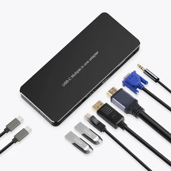 

USBC to DP HDMI 2K 1000M Gigabit Ethernet VGA USB 3.0 PD Charging 3.5mm Audio Hub 9 in 1 Type C Extender Dock for Macbook S8 Dex