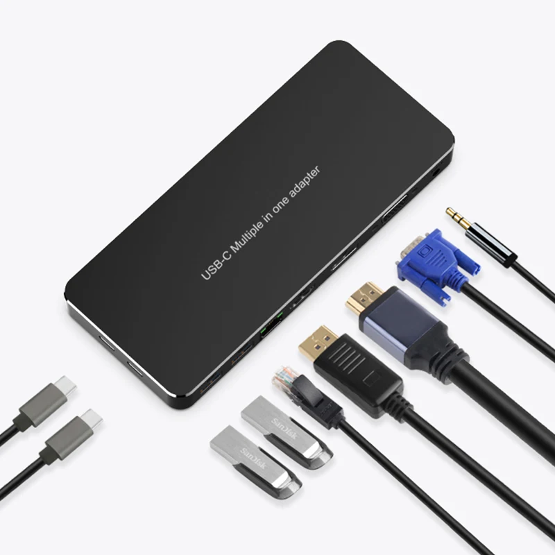 Best Price USBC to DP HDMI 2K 1000M Gigabit Ethernet VGA USB 3.0 PD Charging 3.5mm Audio Hub 9 in 1 Type C Extender Dock for Macbook S8 Dex