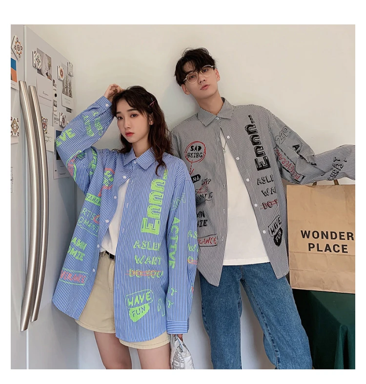 LAPPSTER Kpop полосатые рубашки для мужчин Harajuku уличная хип хоп рубашки с длинным рукавом Повседневная Черная Рубашка Пара Модная одежда