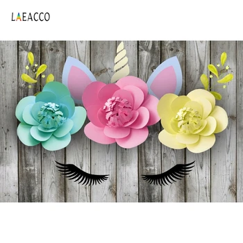 

Laeacco Flowers Planks Unicorn Communion Party Decor Photography Backgrounds Custom Photographic Backdrops Prop For Photo Studio