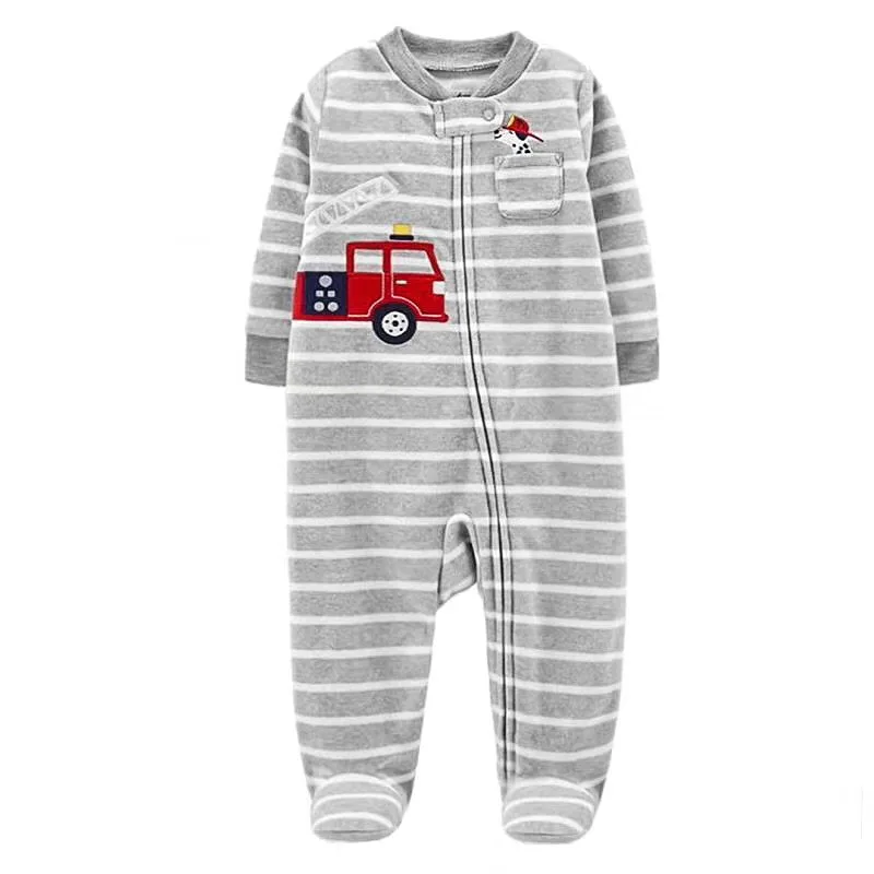 Одежда для новорожденных флисовый зимний теплый детский комбинезон Пижама для младенцев бархатный фланелевой комбинезон детская одежда с длинными рукавами - Цвет: Truck gray