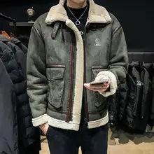 Модная куртка из овчины, Мужская Зимняя Толстая куртка, трендовая меховая Толстая куртка, брендовая замшевая мотоциклетная куртка