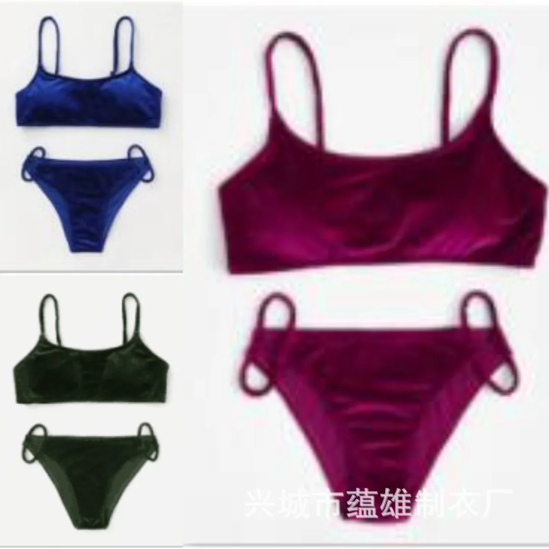 

Yun Male 2017 New Style Sexy Blue Fashion Gold Velvet Split Type WOMEN'S Swimsuit Swimwear