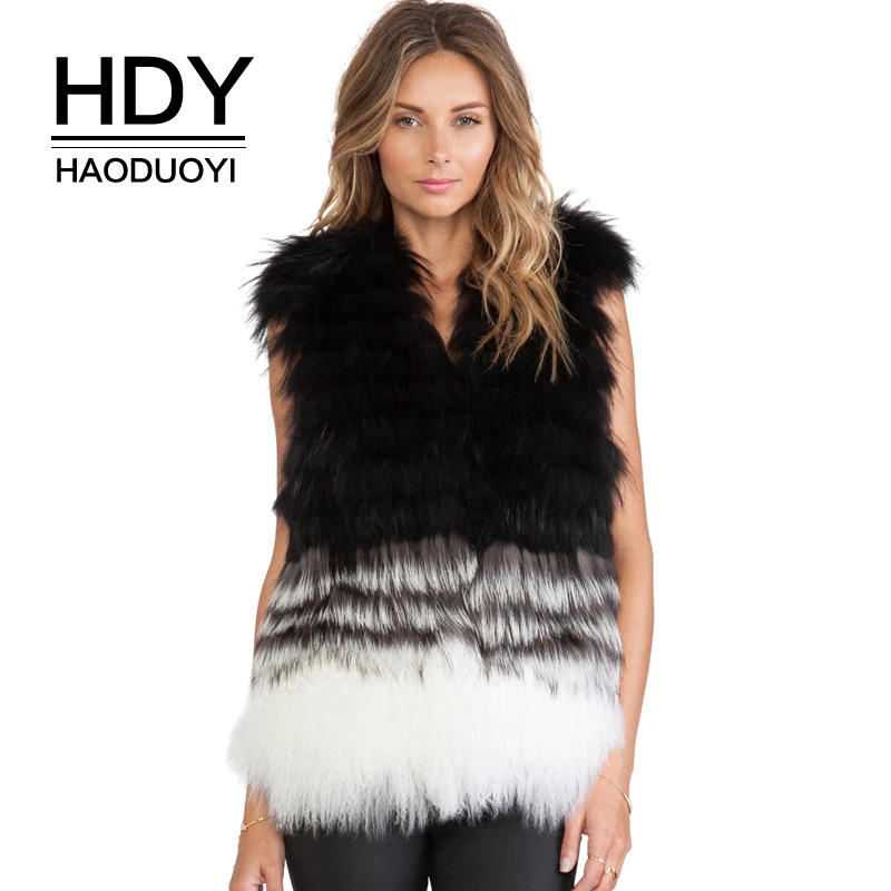 HDY Haoduoyi New Fashion Autumn Ladies Casual Animal Fur Sleeveless Pullovers Warm To Wear Spliced Comfy Light Weight Vest | Женская