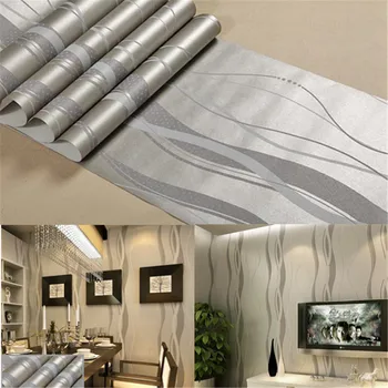 

10m Modern 3D Gray Concise Non-woven Wallpaper Curve for Office Bedroom Decoration TV Wall Decor Roll