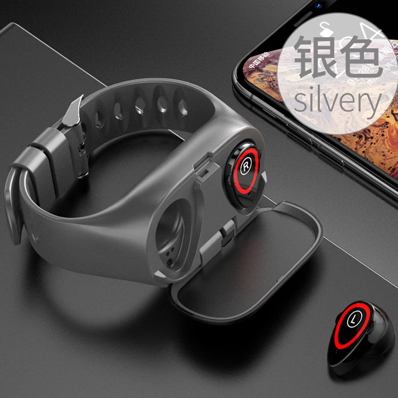 Новейшие Смарт-часы AI с Bluetooth наушниками монитор сердечного ритма умный Браслет длительное время ожидания спортивные часы для мужчин - Цвет: Серебристый