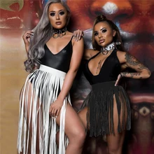 Винтажные черные и белые юбки из искусственной кожи, длинные юбки с бахромой и высокой талией в готическом стиле, сексуальные женские Облегающие юбки для музыкального фестиваля, Клубная одежда