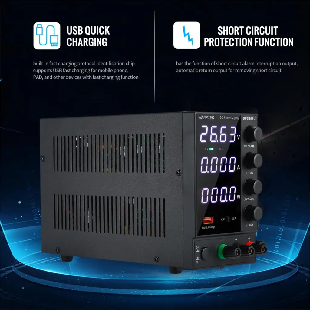 

Hot New WANPTEK DPS605U 0-60V 0-5A 300W Switching DC Power Supply 4 Digits Adjustable Mini Power Supply AC 115V/230V 50/60Hz