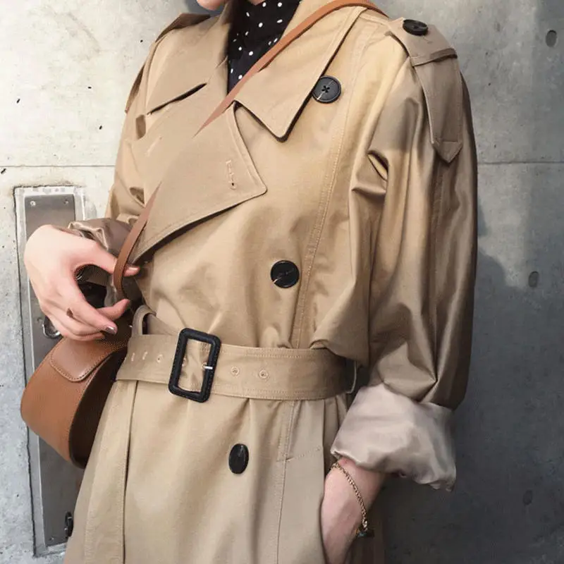 Khaki Windbreaker Тренч Женская одежда Элегантная Повседневная ветровка женский свободный Тренч длинный рукав Женский Тренч пальто Abrigo Mujer Q1951 - Цвет: Khaki Windbreaker