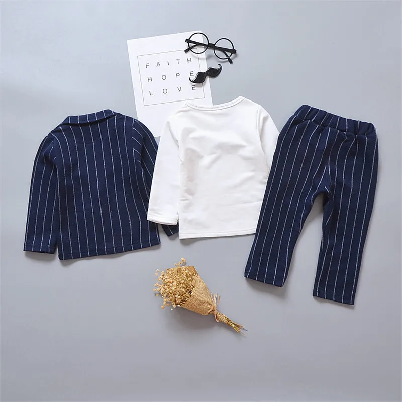 New Fashion Stripe Kid Children Suit Baby Boy Clothes Boys Clothing Coat+pant+T-shirt 3pcs Clothing Sets Baby Boy Clothing