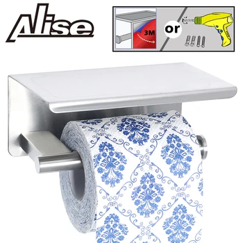 

Alise SUS304 Stainless Steel Toilet Paper Holder Bathroom Tissue Roll Holder with Shelf,3M Self-Adhesive and Wall Drilling