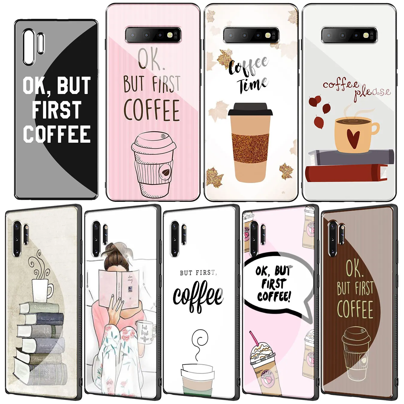 Чехол Ok But First Coffee Girl из закаленного стекла для телефона Samsung Galaxy S20 Ultra S10 + S8 S9 S7 Edge