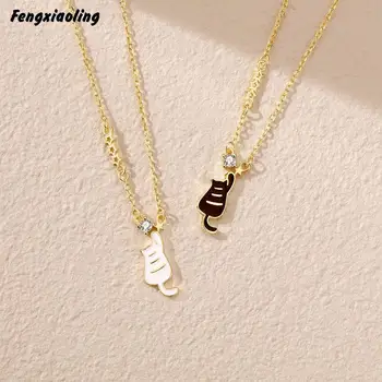 

Fengxiaoling 100% Genuine 925 Sterling Silver Freshness Beauty Cat Mini Zircon Pendant Necklaces For Women Fashion Party Jewelry