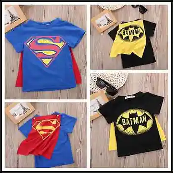 

Kids Boys T-shirt Tops with Cape Superman Batman Children summer Short Sleeve t-shirt Tee tops Baby Boys Clothes custume