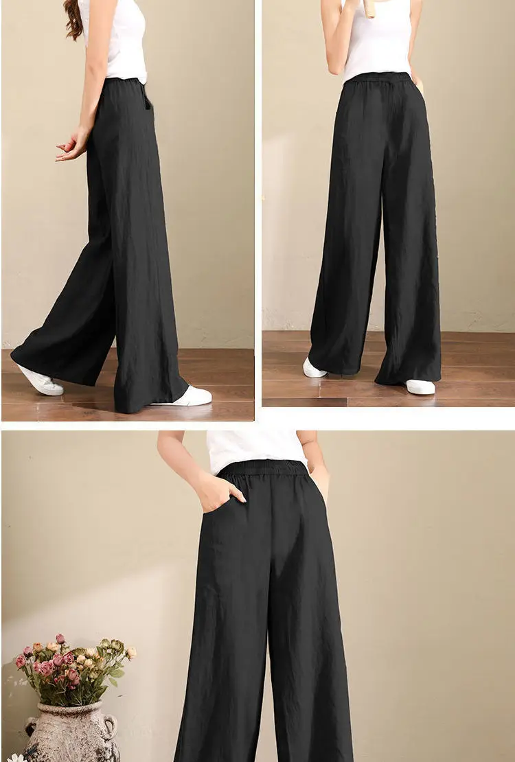 Oversize Cotton Linen Wide Leg Pants Orange White Black High Waist Summer Ankle Length Pants For Women black pants