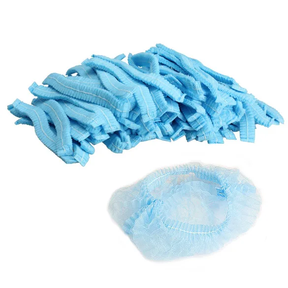 100 шт одноразовые волосы шапочка для душа нетканые плиссированные Анти Пыль шляпа набор ванная комната продукт - Цвет: Синий