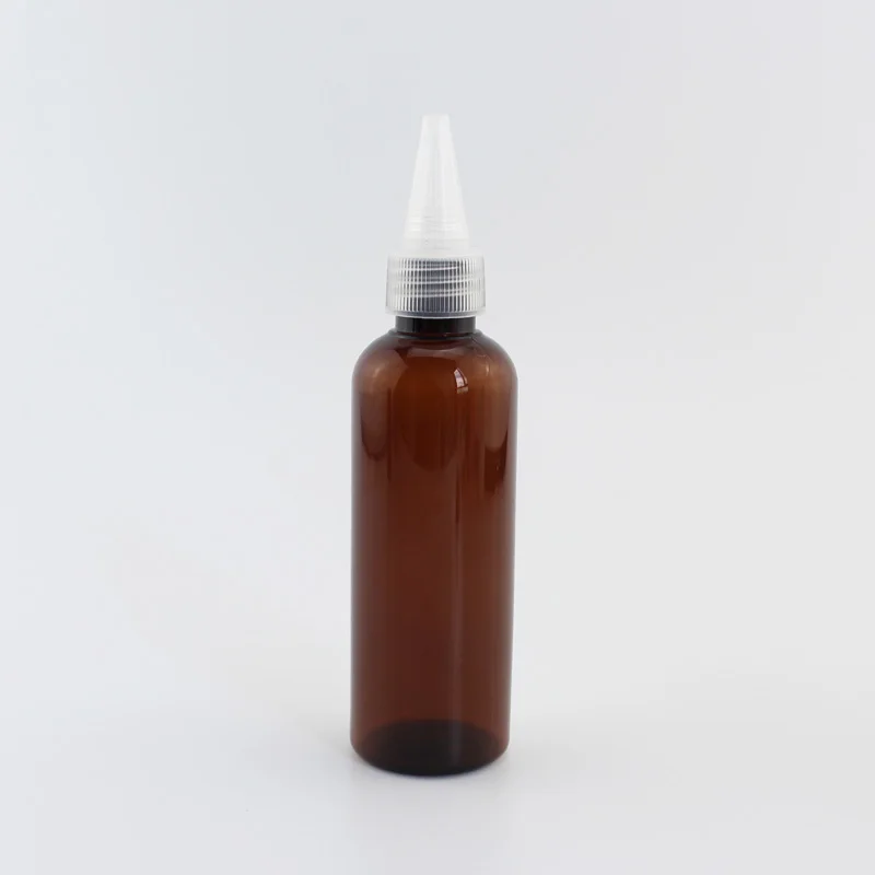 Brown Bottle Clear 100 мл X 50 пустой пластиковый контейнер для жидкости с круглым острым носком куб. См пустые синие косметические бутылки для лосьона с винтовой крышкой DIY - Цвет: Brown Bottle Clear