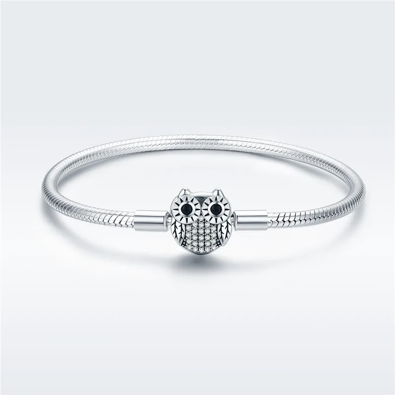 Fit Pandora браслет серебро 925 белый CZ Сова талисманы браслет S925 DIY Циркон животное браслет из бисера цепь ювелирных изделий