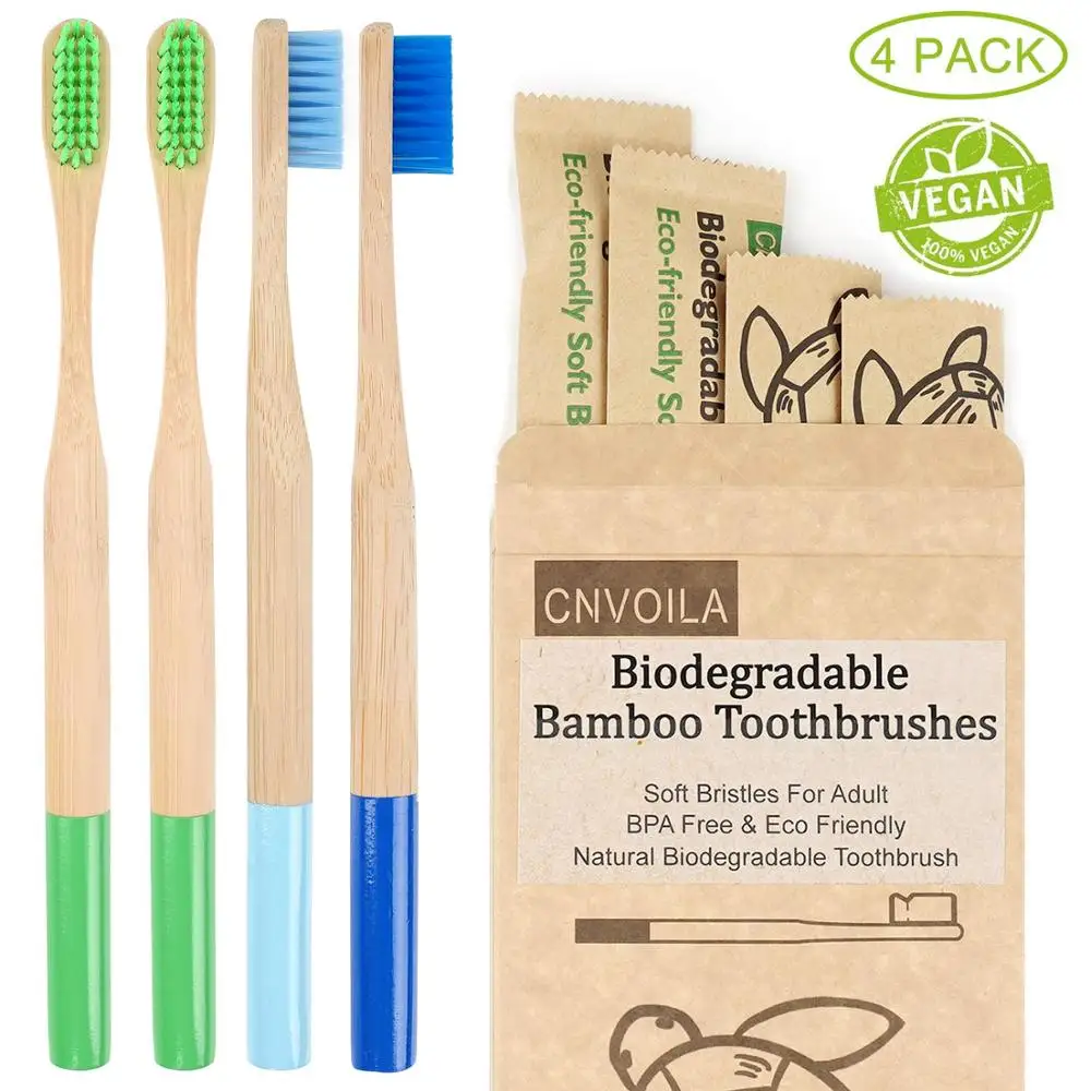Бамбус-захнбюрст, Экологичная зубная щётка, мягкая, нулевая, для путешествий-захнбюрст, 4 штукатурки(холодный цвет
