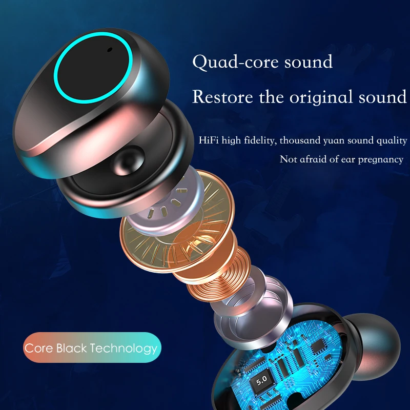2020 New Bluetooth Earphone Wireless Headphone LED Display Charging Box 2200mAh TWS Sports Waterproof Earphones Headset Earbuds