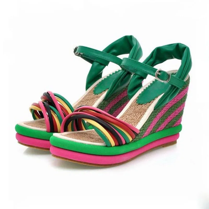 

Dilalula Hot Sale Colorful Sandals Ladies Platform High Wedges Heels Sandals Women Straw Bohemia Beach Sandals Braid Shoes Woman
