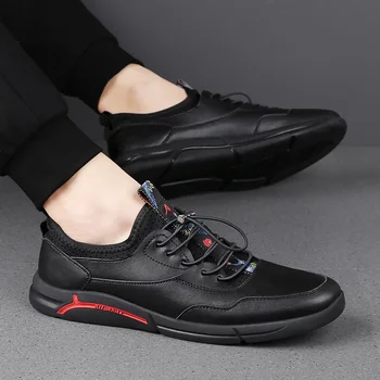 

Mens Breathable Skateboard Shoes Men Fashion Sneakers High Quality Trainers Shoes Casual Genuine Leather Shoes Black Flats