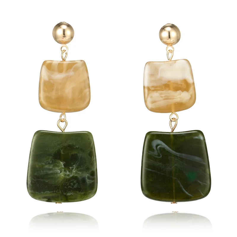 

2019 New Square Vintage Statement Geometric Acrylic Pendants Dangle Drop Earrings for Women Green Jewelry Brincos Oorbellen