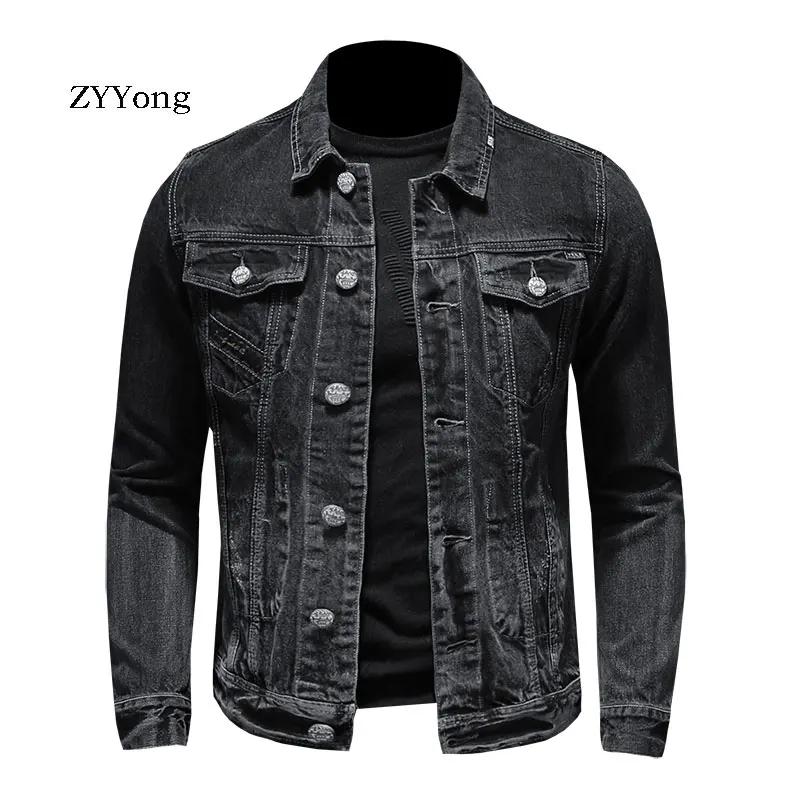 Autumn Fashion Bomber Pilot Black Denim Jacket For Men Jeans Coats Single Breasted Motorcycle Casual Outwear Clothing Overcoat