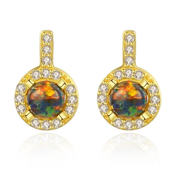 

S925 sterling silver simple fashion Opel set 3A zircon round design female earrings