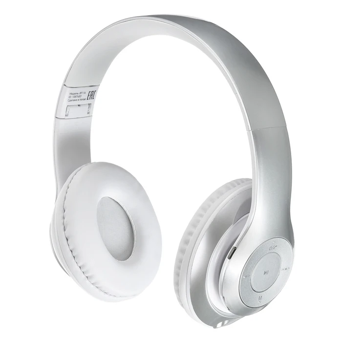 Наушники с микрофоном DIGMA BT-14, Bluetooth, серебристый матовый