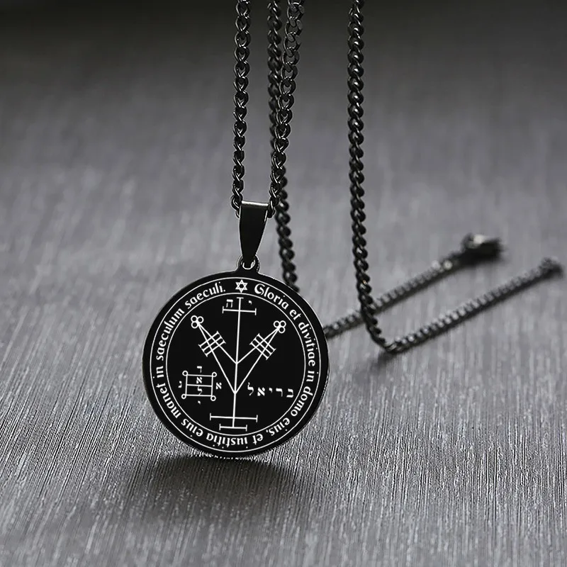 

Personalized Laser Pattern Stainless Steel Satanic Sigil Of Lucifer Baphomet Pendant Necklace Satanism Solomon Viking Jewelry