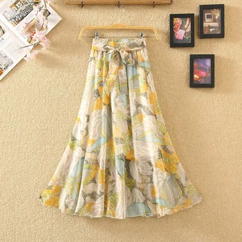 

Summer New Women's Chiffon Printed Skirt Bohemian Slim Midi Skirt Beach Skirt Seaside Holiday Skirt Womens Skirts
