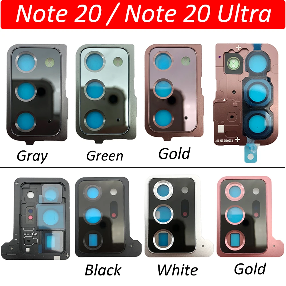 

10Pcs，100% Original Repair Back Rear Camera Glass Lens With Cover Frame Holder with Sticker For Samsung Galaxy Note 20 Ultra
