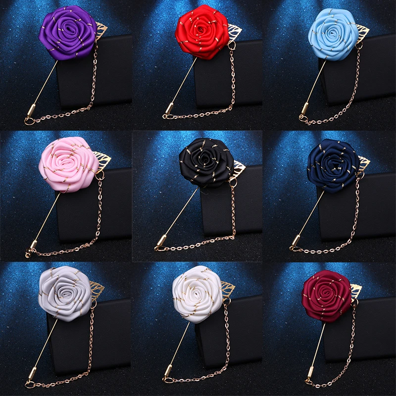 Новые мужские костюмы цветок розы отворот булавка Золотые листья Броши с розами