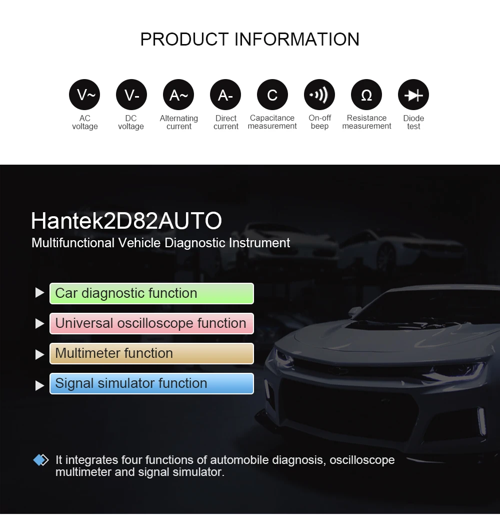 Портативный осциллограф HANTEK Осциллограф 2D82 4 в 1 автомобильный тестер мультиметр и функция simulator сигнала 2c42 2d42 2c72 2d72