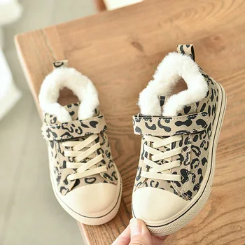 

Leopard Princess Ankle Boots Fashion New Winter Girls Boots Kids Snow Boots Non-slip Warm School Children Flat Shoes