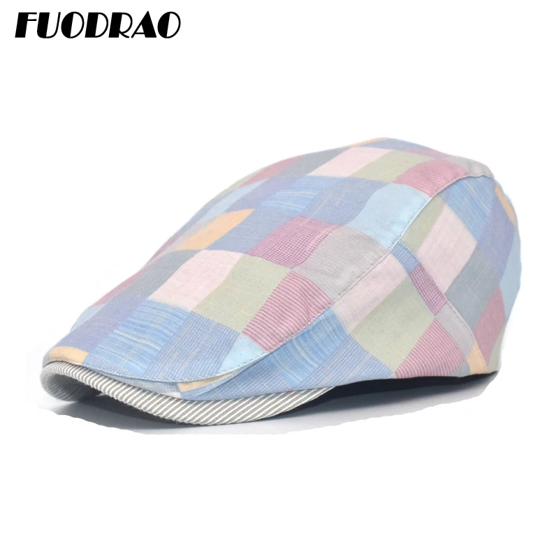 

FUODRAO Spring Autumn Berets Hat Men Cotton Casquette Homme Casual Plaid Newsboy Cap Artist Painter Visors Berets Cap A2