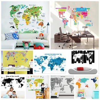 

World Map Wall Stickers living room home decorations creative pvc decal mural art diy office wall art for kids room