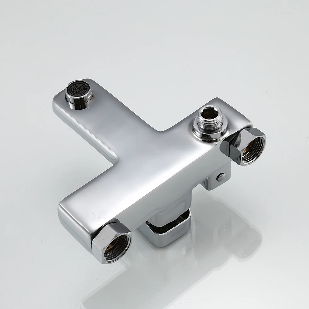 Wall Mounted Square Shower Faucet Bathroom Cold & Hot Water Mixer Bathtub Double Outlet Water Tap