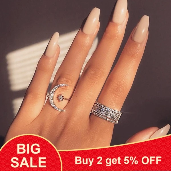 

3 colors Moon star ring 925 Sterling silver AAA cz Promise Wedding Band Rings for women Bridal Engagement Fashion Jewelry