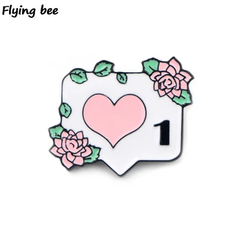 

20pcs/lot Flyingbee Heart Computer Icons Like Button Pin Instagram enamel pin notification 1 like brooch Funny Enamel Pin X0414