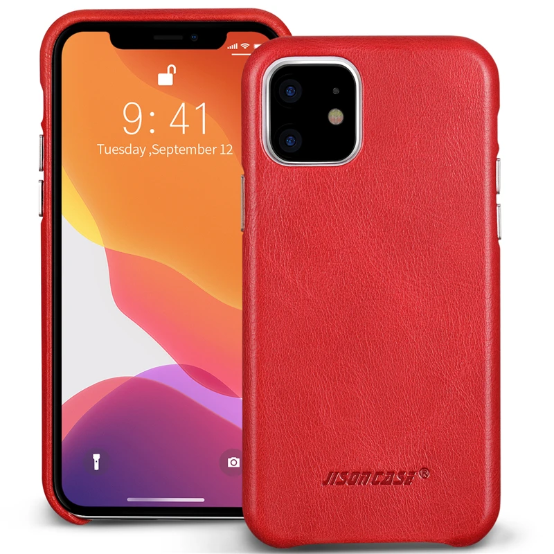 Jisoncase кожаный чехол для iPhone 11, ультра тонкий чехол из натуральной кожи, противоскользящий Мягкий защитный чехол для iPhone 11, 6,1” - Цвет: Красный