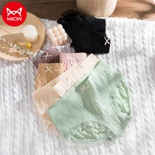 

MiiOW Women Cotton Panties Lace Cute Bow Ladies Briefs High Elastic Breathable Female Underwear Graphene Antibacterial Crotch