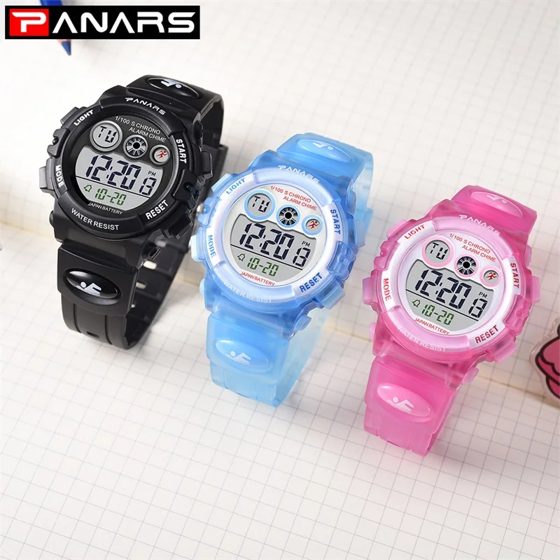 

PANARS Children Watches Waterproof Colorful LED Alarm Electronic clock Transparent strap Sport Watches for Kids Boys Girls Gifts