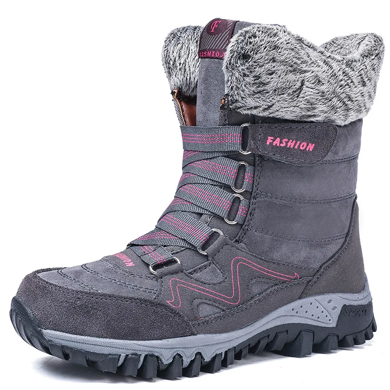 

2020 New Winter Cowhide Women's Boots Plush Warm Thick Bottom Women Snow Boots Hot sale High Top Women Ankle Boots Cotton Shoes