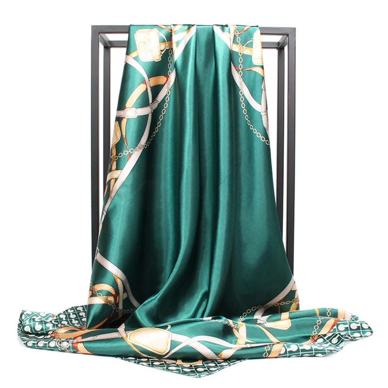 

Fashion Silk Satin Hijab Scarf For Women Kerchief Print Bag Hair Scarfs 90*90cm Square Shawls and Wraps Neck Scarves For Ladies