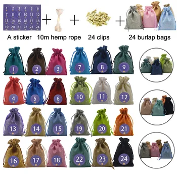 

1set 24Pcs Advent Christmas Calendar Filling Candy Linen Bags Gift Bags Birthday Anniversary Xmas Decoration